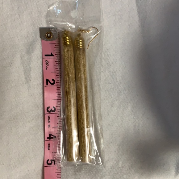 Golden Drop Tassel Earrings - Picture 2 of 3